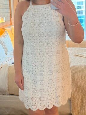 LOFT White Medallion Dress w/ Scalloped detail